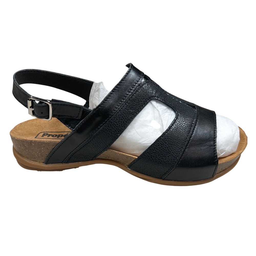Propet Womens Black Leather Slingback Wedge Sandals WSX123L Size 11 XW 2E